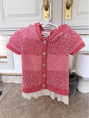 Little Lass Pink Textured Knit Cardigan with Sheer Hem for Toddler 18M